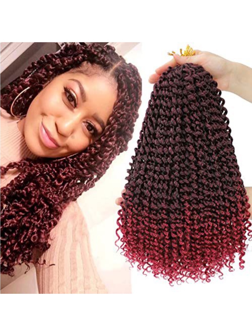 Burgundy to Red Curly Crochet Hair Extensions - Synthetic Ombre braiding hair